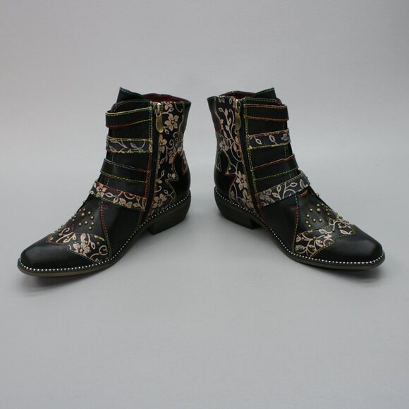 L'Artiste 37 Ladies (6.5-7) Spring Step Rodeha Black Side-zipper Ankle Booties - Picture 11 of 11